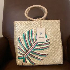 Straw Beach Bag Purse with fun Tropical Design NWT